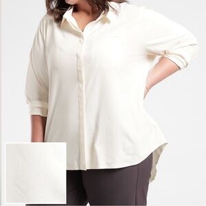 ATHLETA Urbanite Textured Button Down Long Sleeve Top